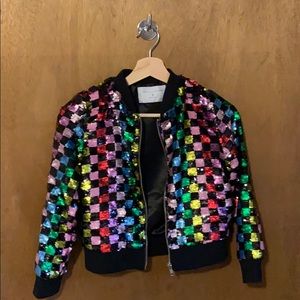 Rockets of Awesome! Rainbow Checker Sequin Bomber